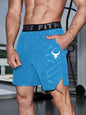 Manfinity Sport PWRUP Boyfriend Style Men's Bull Print & Letter Webbing Casual Shorts,Gym Clothes