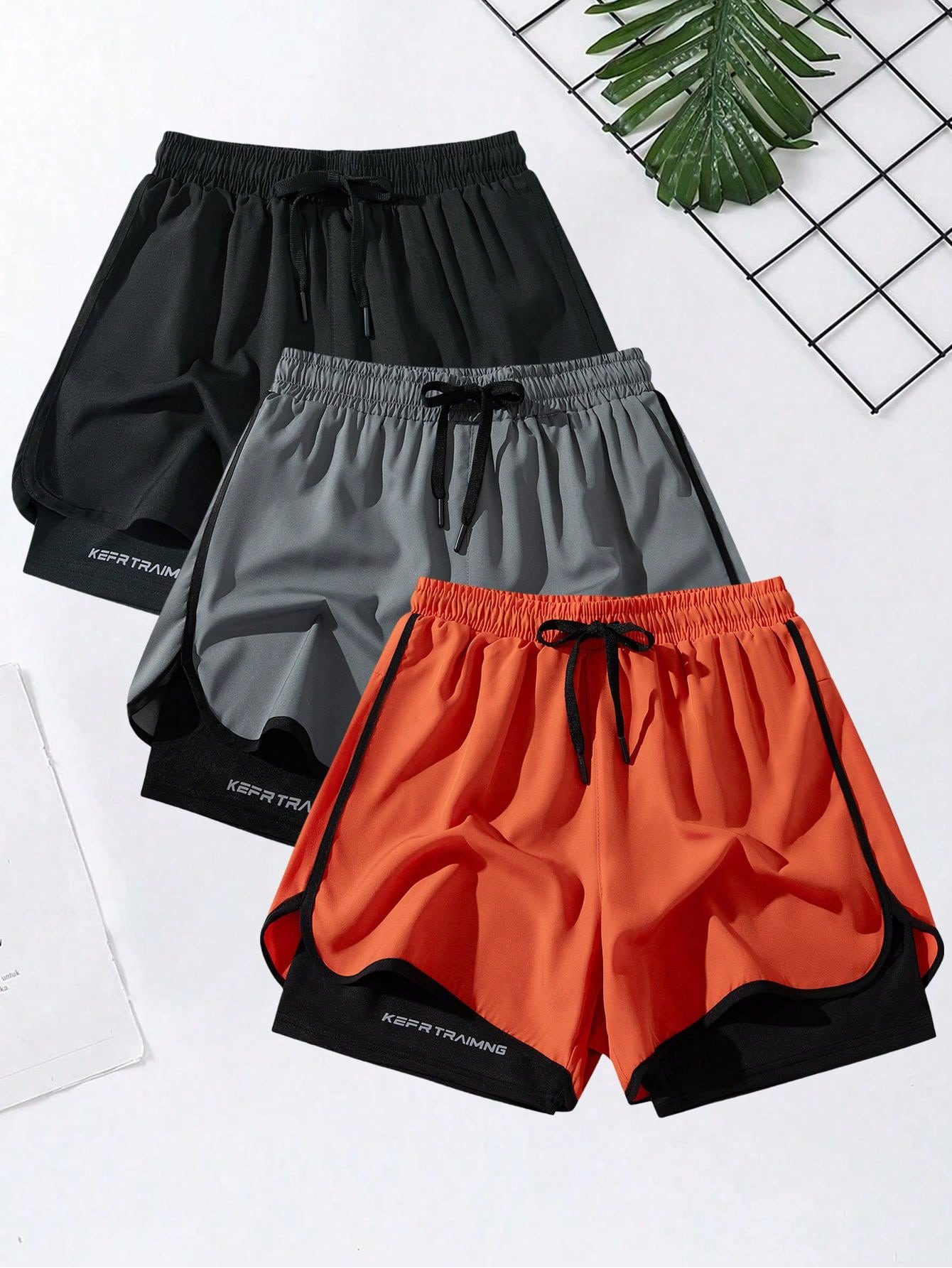 3pcs/Set Boyfriend Style Men's Quick-Drying Sports Shorts, Running Training Fitness Shorts (2-In-1 Design) For Summer