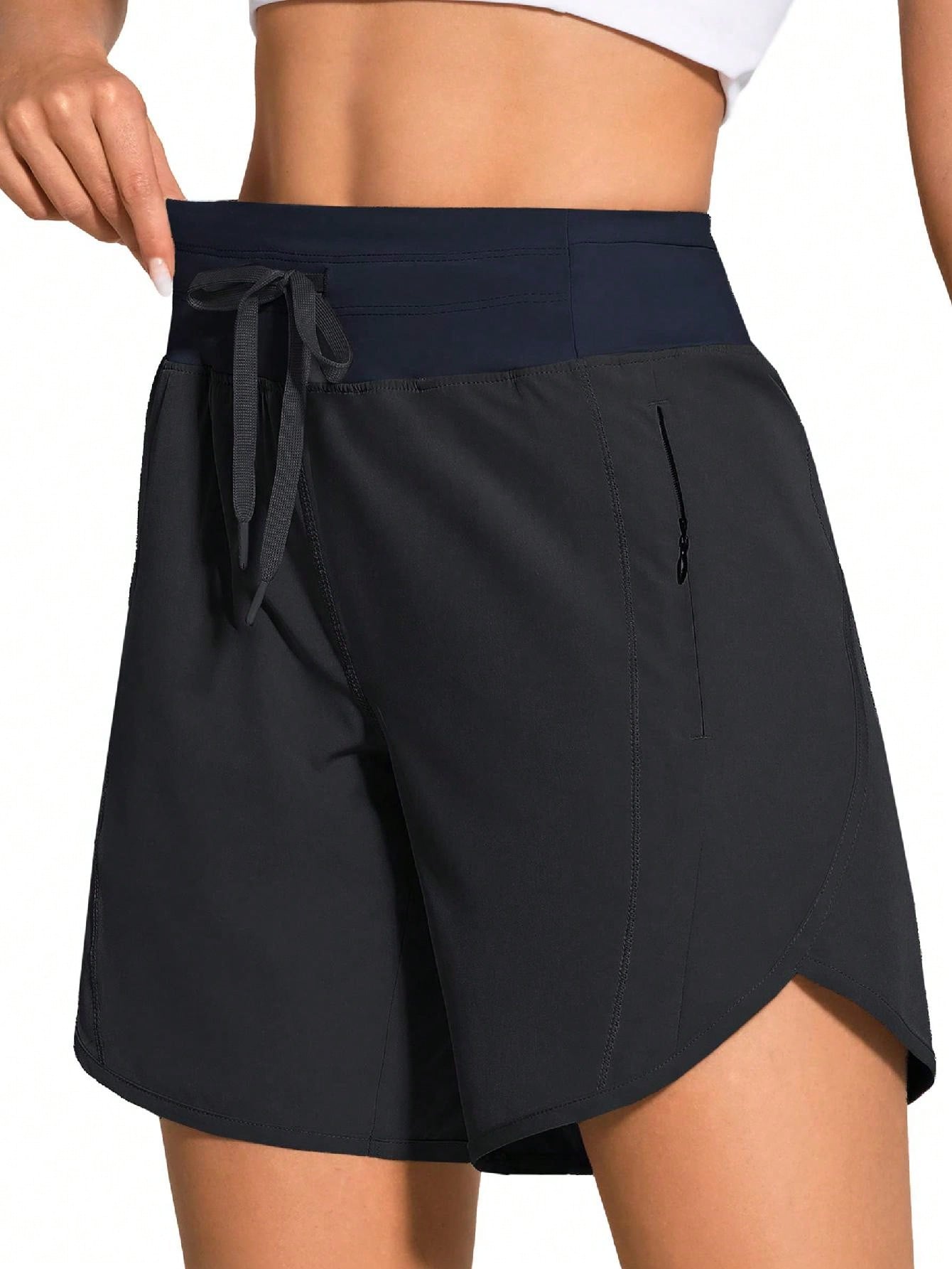 ZUTY 7" High Waisted Athletic Shorts For Women Running Workout Long Shorts With 3 Zipper Pockets Summer