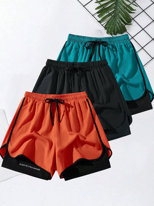 3pcs/Set Boyfriend Style Men's Quick-Drying Sports Shorts, Running Training Fitness Shorts (2-In-1 Design) For Summer