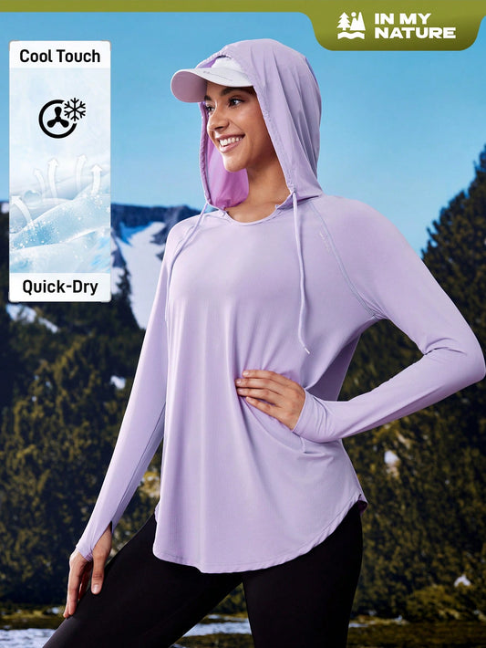 In My Nature 1pc Women's Solid Color Long Sleeve Simple Hooded Casual Outdoor Sweatshirt