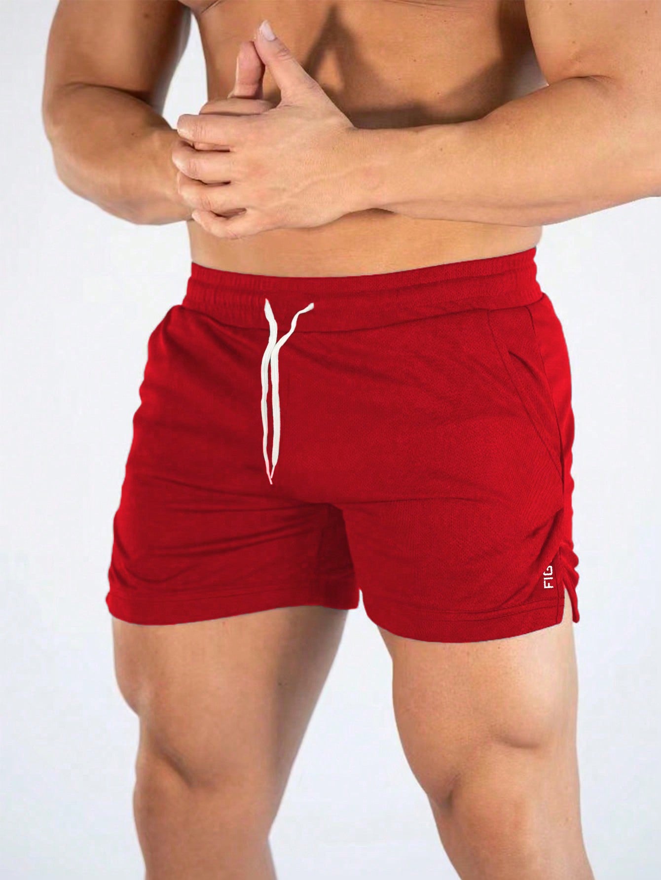 Manfinity Sport Corelite Boyfriend Style Men Solid Drawstring Waist Split Hem Sports Shorts, White Shorts Gym Shorts