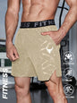 Manfinity Sport PWRUP Boyfriend Style Men's Bull Print & Letter Webbing Casual Shorts,Gym Clothes