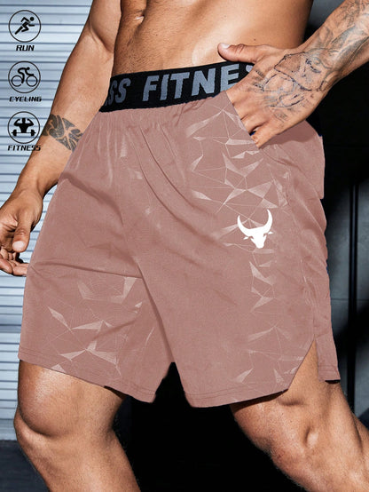 Manfinity Sport Streetwear Boyfriend Style Men's Bull Print & Letter Webbing Casual Shorts,Gym Clothes