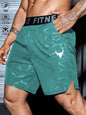 Manfinity Sport PWRUP Boyfriend Style Men's Bull Print & Letter Webbing Casual Shorts,Gym Clothes