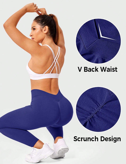 VOYJOY V-Back Scrunch Butt Workout Leggings Women Seamless Gym Yoga Leggings High Waist Active Yoga Pants