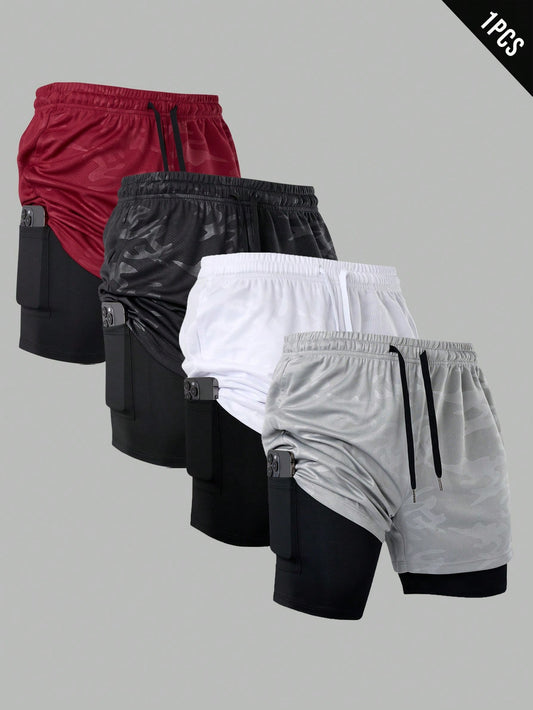 Manfinity Sport Corelite Men's Contrast Color Patchwork Drawstring Waist Sports Shorts