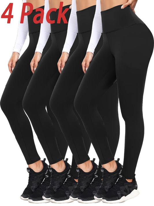 Fullsoft 4 Pack High Waist Slimming Leggings For Women - Butt Lift Tummy Control No See-Thru Soft Athletic Yoga Pants Workout Running